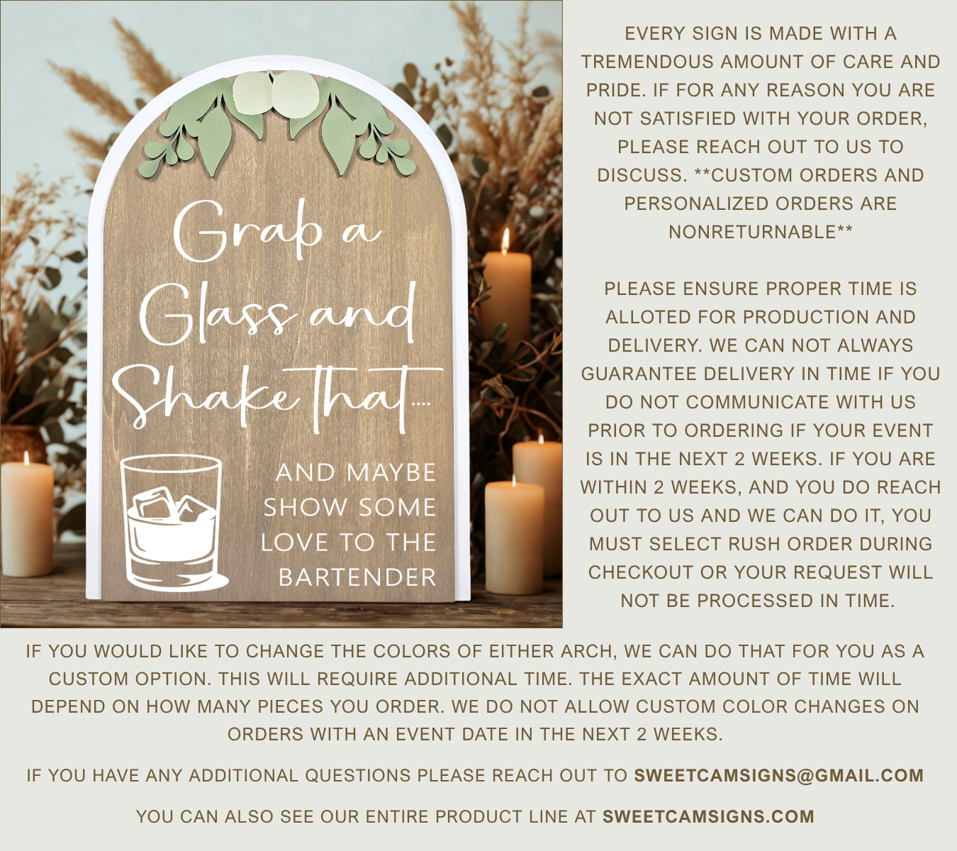 Arch Greenery - Grab a Glass Bar Wedding Sign