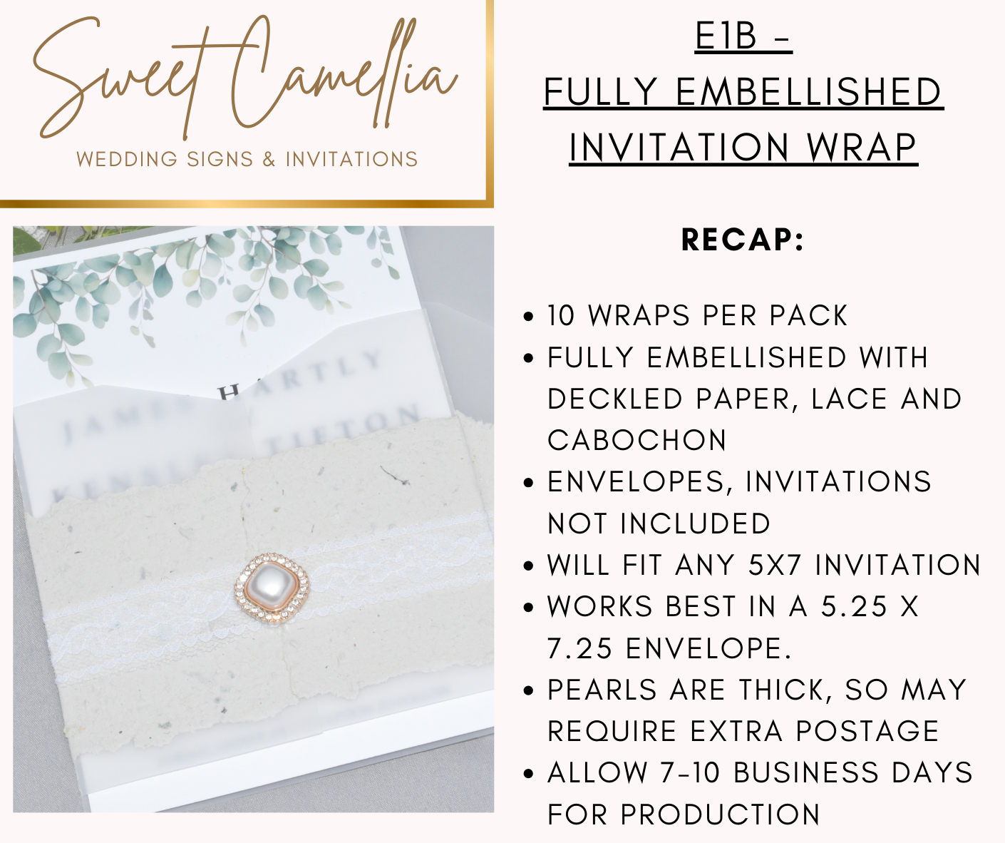 *FULLY EMBELLISHED, POCKET STYLE VELLUM WRAP - LIMITED TIME - E1B*