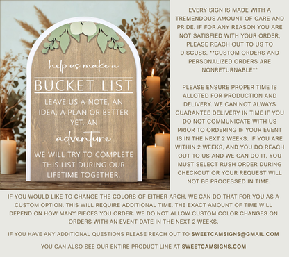 3D Arched Bucket List Wedding Sign | Modern Eucalyptus Guest Book Alternative Table Decor
