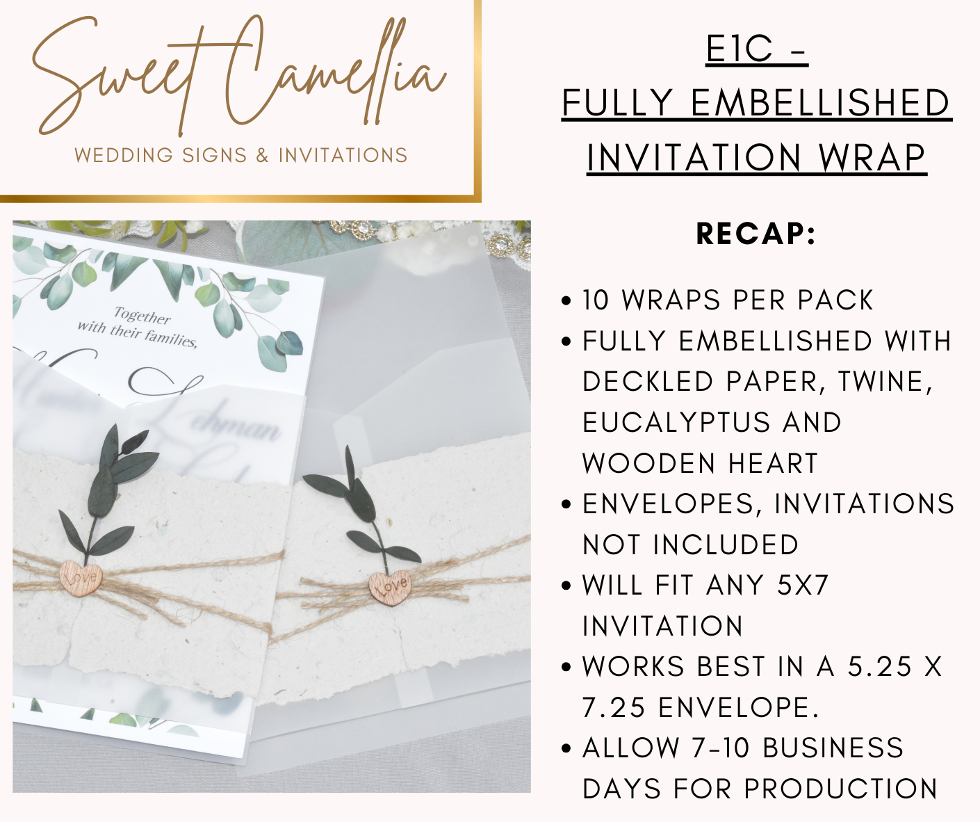 *FULLY EMBELLISHED, POCKET STYLE VELLUM WRAP - LIMITED TIME - E1C*