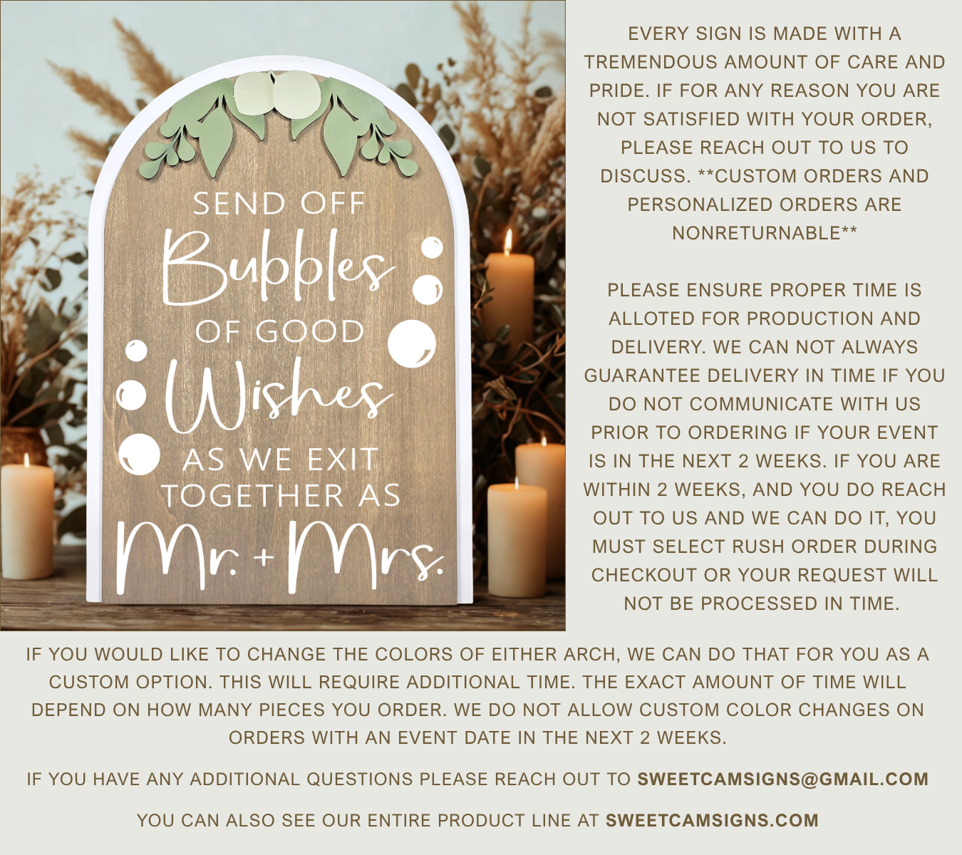 3D Arched Bubble Send Off Style 1 Wedding Sign | Modern Eucalyptus Table Decor