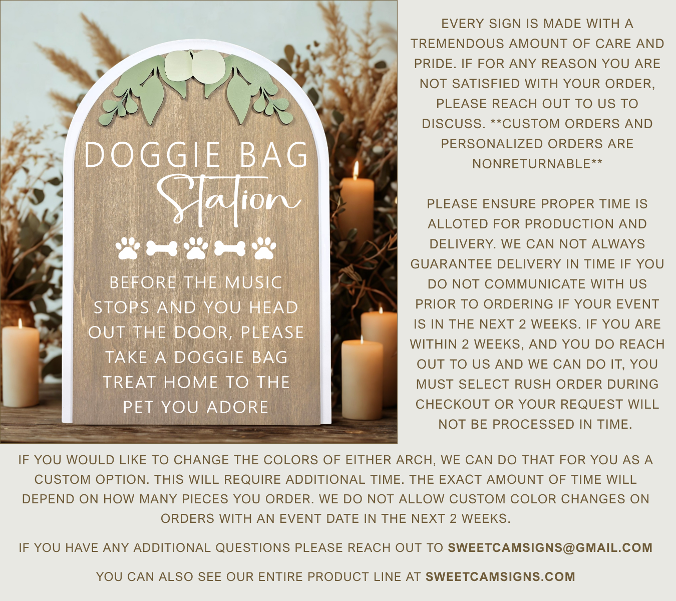 3D Arched Doggie Bag Favor Wedding Sign | Modern Eucalyptus Pet Treat Station Decor