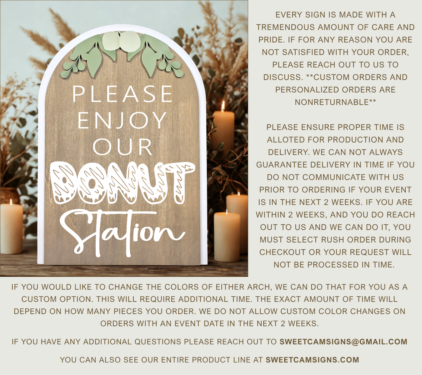3D Arched Donut Station Wedding Sign | Modern Eucalyptus Table Decor