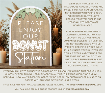3D Arched Donut Station Wedding Sign | Modern Eucalyptus Table Decor