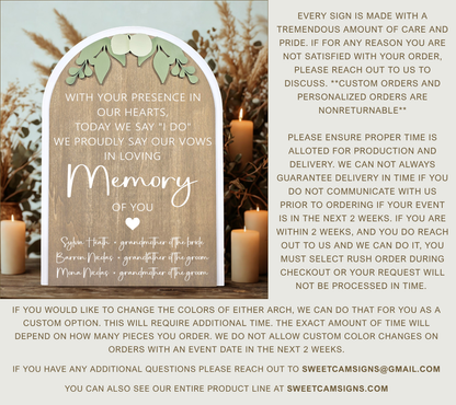 3D Arched In Loving Memory Style 2 Custom Memorial Wedding Sign | Modern Eucalyptus Loving Memory Decor