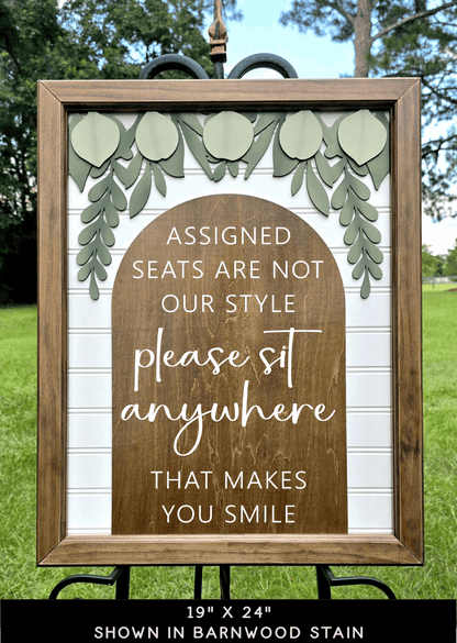 3D Framed Assigned Seats Are Not Our Style Wedding Sign | Open Seating Ceremony Decor | Portobello Botanical Suite