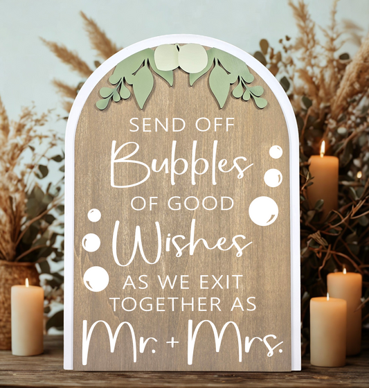 3D Arched Bubble Send Off Style 1 Wedding Sign | Modern Eucalyptus Table Decor