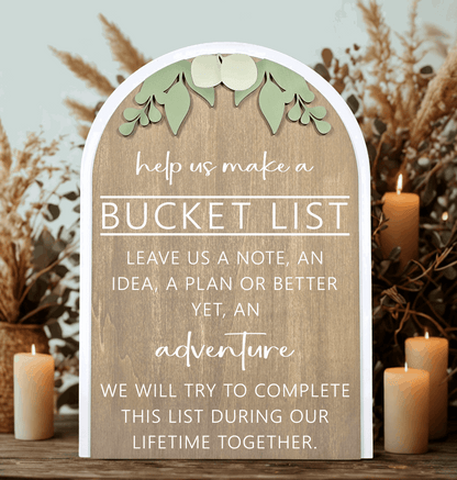 3D Arched Bucket List Wedding Sign | Modern Eucalyptus Guest Book Alternative Table Decor