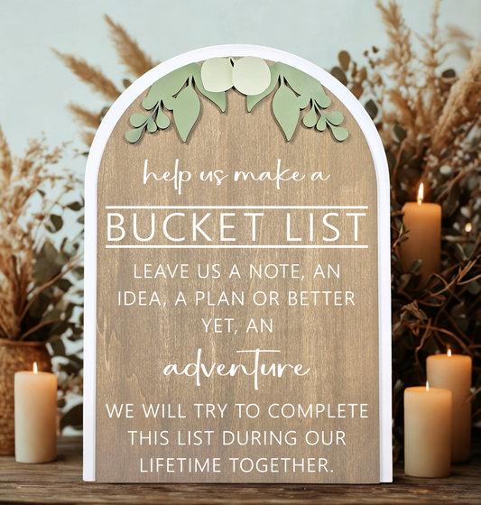 3D Arched Bucket List Wedding Sign | Modern Eucalyptus Guest Book Alternative Table Decor