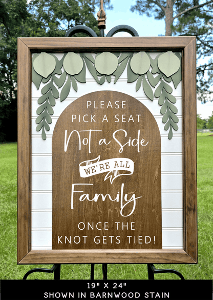 3D Framed Pick a Seat Not a Side Wedding Sign | Open Seating Ceremony Decor | Portobello Botanical Suite