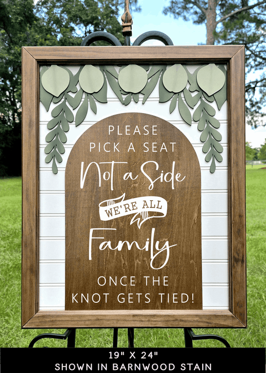 3D Framed Pick a Seat Not a Side Wedding Sign | Open Seating Ceremony Decor | Portobello Botanical Suite