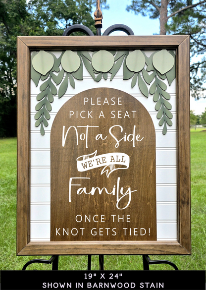 3D Framed Pick a Seat Not a Side Wedding Sign | Open Seating Ceremony Decor | Portobello Botanical Suite
