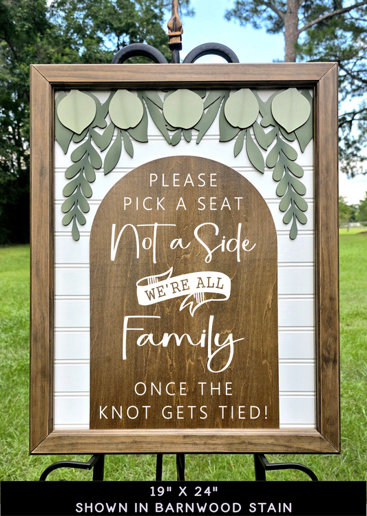 3D Framed Pick a Seat Not a Side Wedding Sign | Open Seating Ceremony Decor | Portobello Botanical Suite