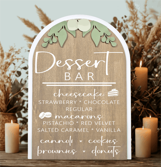 3D Arched Custom Dessert Bar Menu Sign | Eucalyptus Reception Sweets Decor