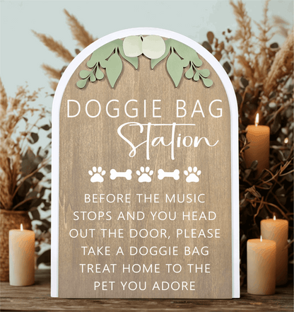 3D Arched Doggie Bag Favor Wedding Sign | Modern Eucalyptus Pet Treat Station Decor