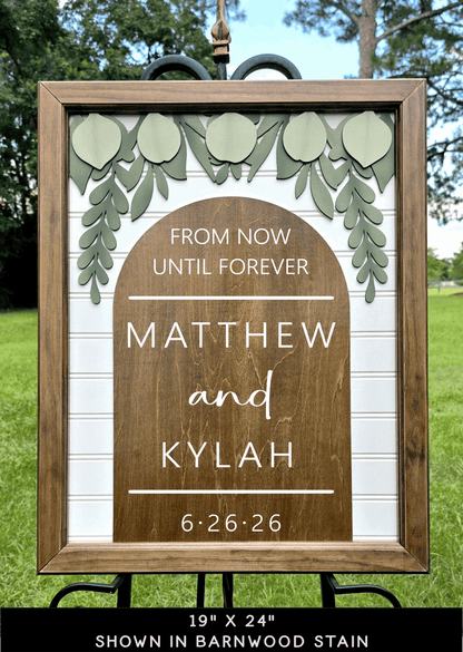 3D Framed From Now Until Forever Wedding Welcome Sign | Premium Wood Framed Wedding Decor | Eucalyptus Ceremony