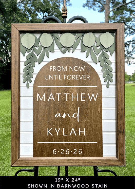3D Framed From Now Until Forever Wedding Welcome Sign | Premium Wood Framed Wedding Decor | Eucalyptus Ceremony