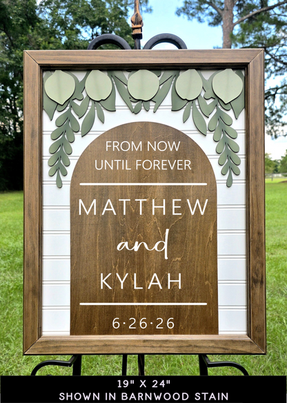 3D Framed From Now Until Forever Wedding Welcome Sign | Premium Wood Framed Wedding Decor | Eucalyptus Ceremony