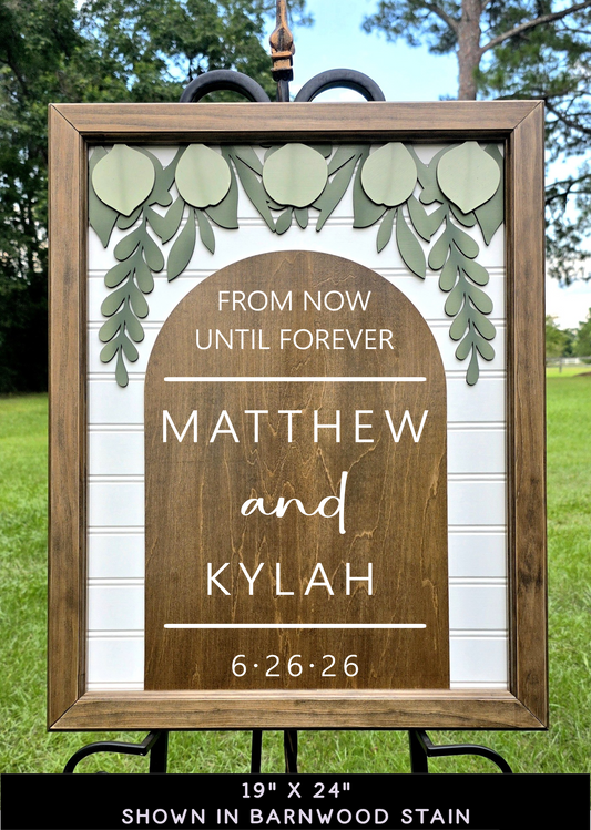 3D Framed From Now Until Forever Wedding Welcome Sign | Premium Wood Framed Wedding Decor | Eucalyptus Ceremony