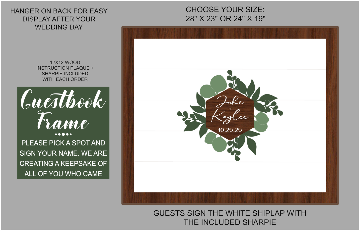 Guestbook Eucalyptus Hexagon Framed Wedding Sign