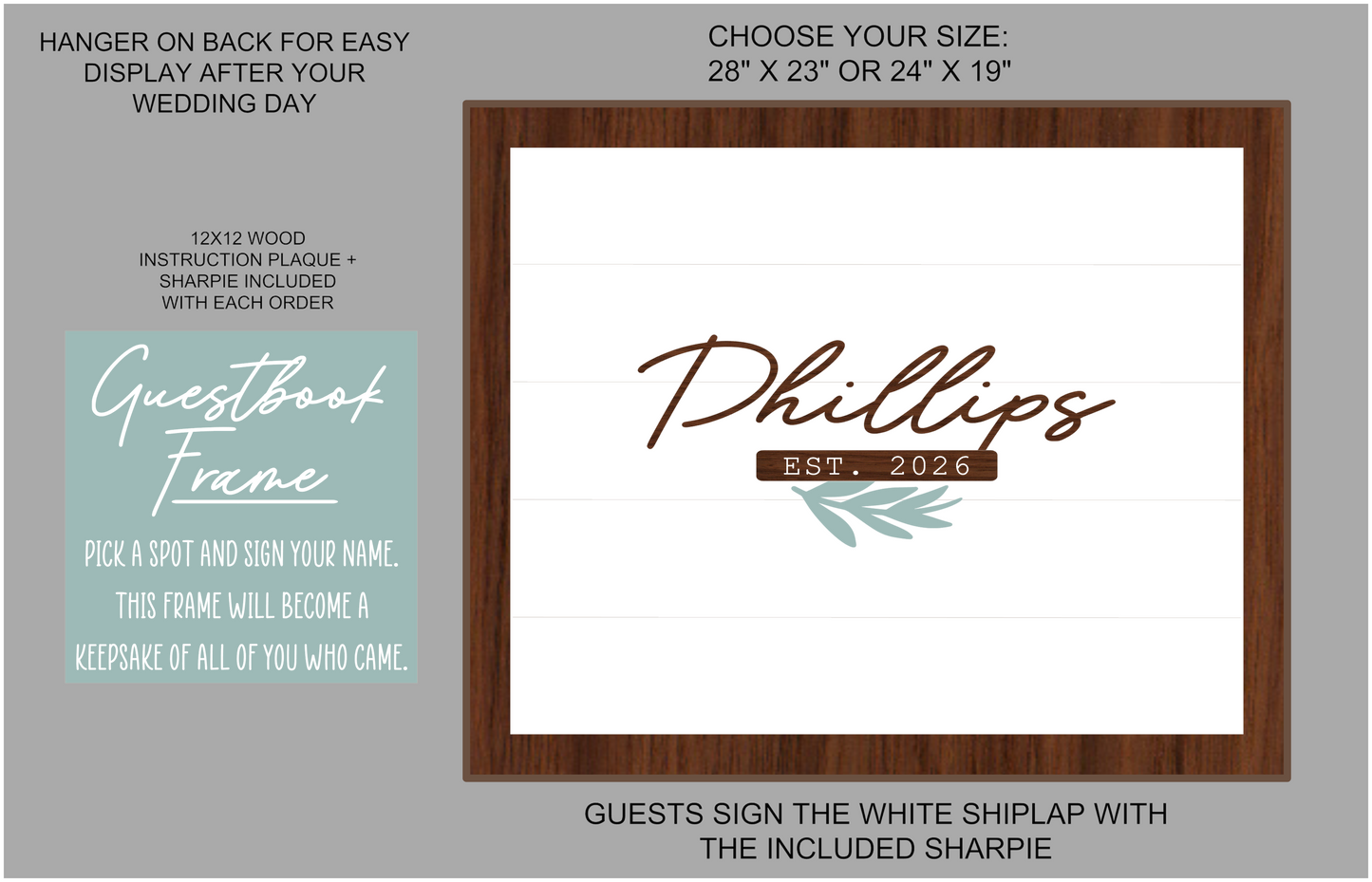 Guestbook Last Name with Laurel Framed Wedding Sign