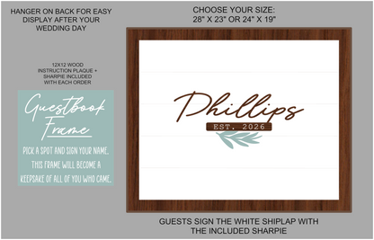 Guestbook Last Name with Laurel Framed Wedding Sign
