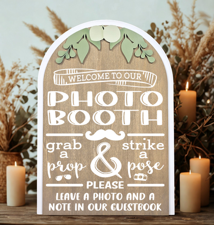 3D Arched Photo Booth Style 1 Wedding Sign | Modern  Eucalyptus Prop Station Table Decor