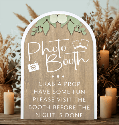 3D Arched Photo Booth Style 2 Wedding Sign | Modern Eucalyptus Prop Station Table Decor