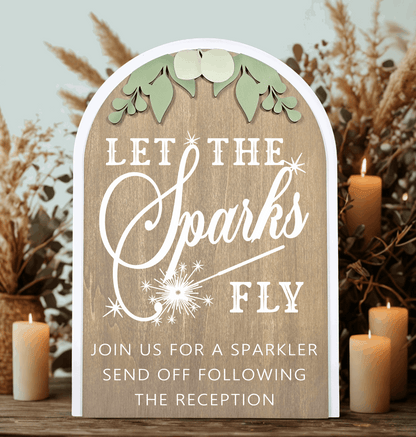 3D Arched Sparkler Send Off Style 1 Wedding Sign | Modern Eucalyptus Table Decor