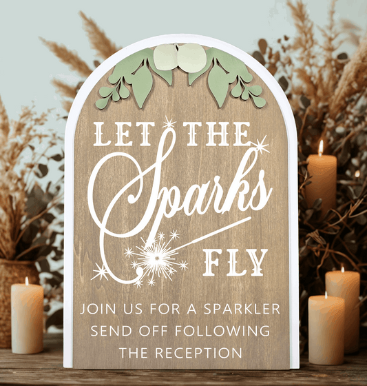 3D Arched Sparkler Send Off Style 1 Wedding Sign | Modern Eucalyptus Table Decor
