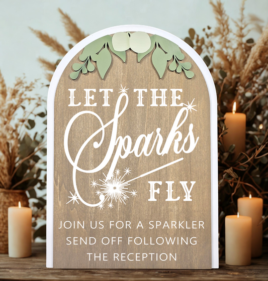 3D Arched Sparkler Send Off Style 1 Wedding Sign | Modern Eucalyptus Table Decor