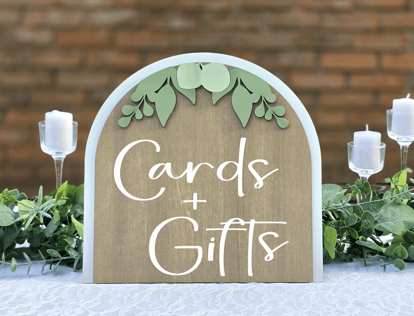 3D Arched Cards and Gifts Wedding Sign | Modern Eucalyptus Decor