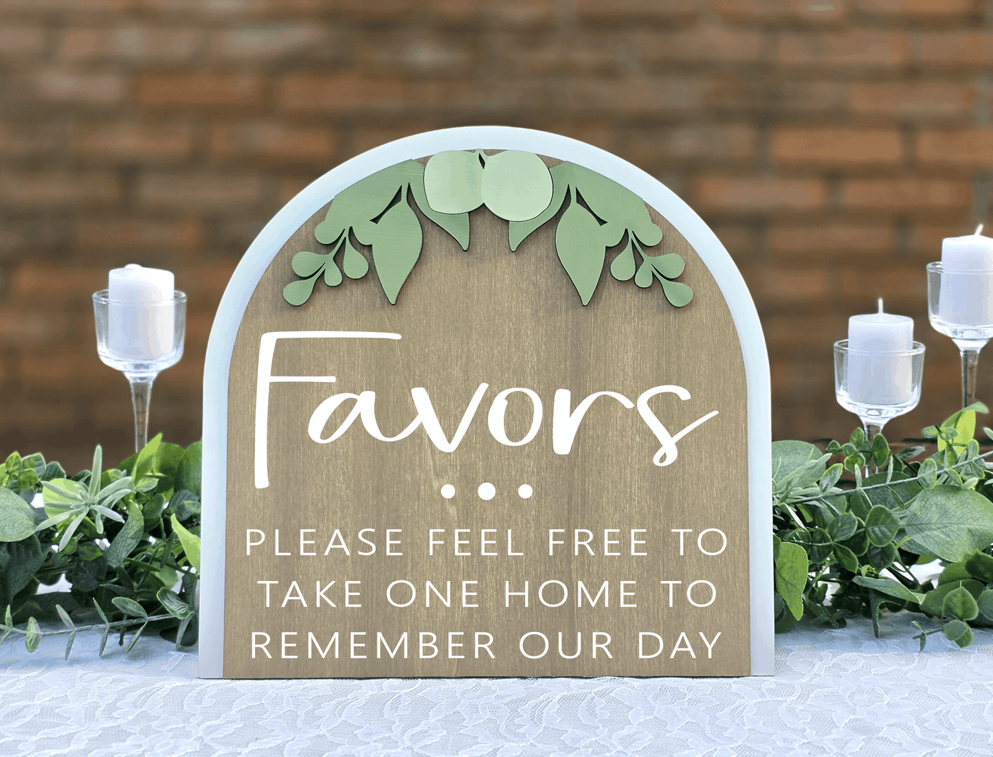 3D Arched Wedding Favor Sign | Modern Eucalyptus Tabletop Decor