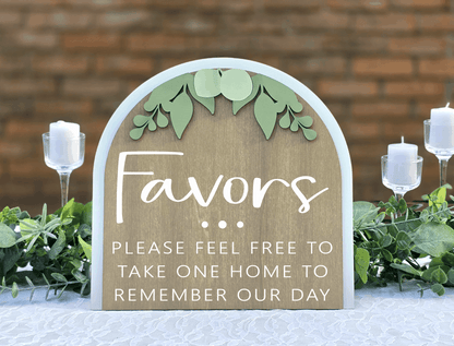 3D Arched Wedding Favor Sign | Modern Eucalyptus Tabletop Decor
