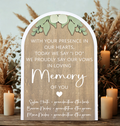 3D Arched In Loving Memory Style 2 Custom Memorial Wedding Sign | Modern Eucalyptus Loving Memory Decor