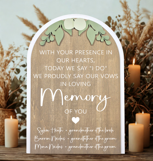 3D Arched In Loving Memory Style 2 Custom Memorial Wedding Sign | Modern Eucalyptus Loving Memory Decor
