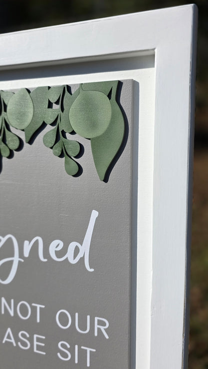 Eucalyptus Assigned Seats White Framed Sign